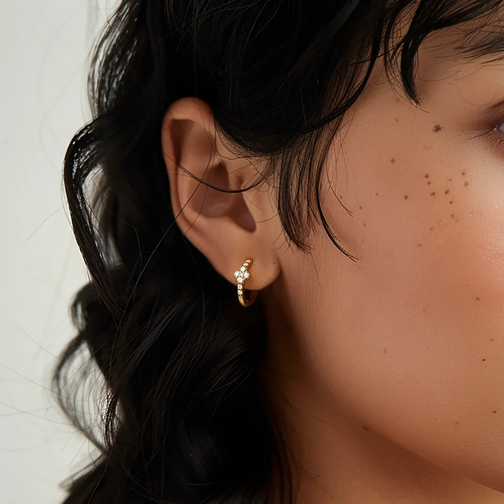 

QUKE Real 925 Sterling Silver Hoop Earrings For Women 18K Gold Zircon Classic Earrings Fashion Jewelry Party Gifts Pendientes
