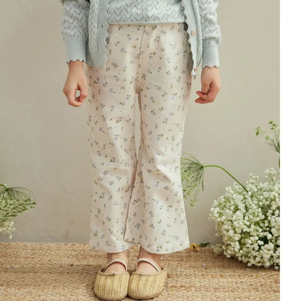 

Spring Summer Girl's Fresh Fragmented Flower Casual Pants Little Girl's Fashionable and Versatile Slim Fit Flare Pants