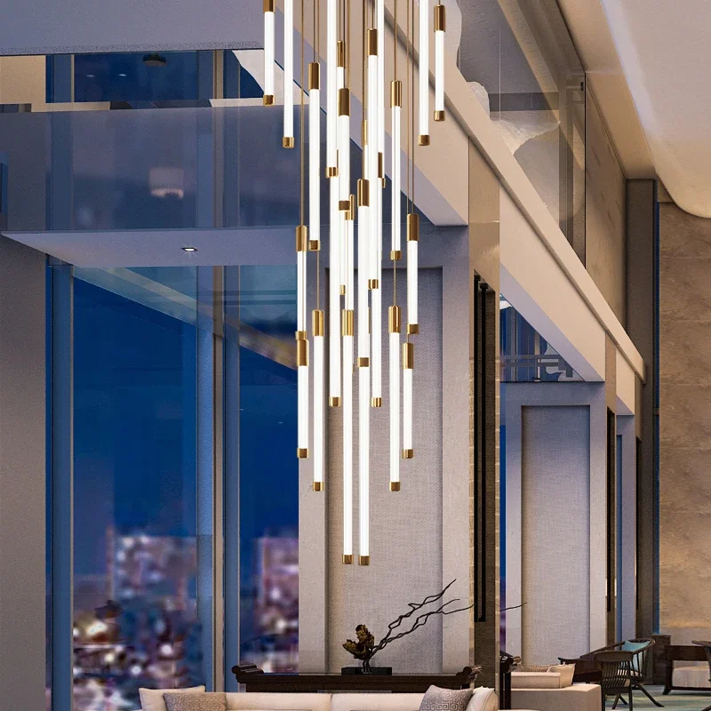 

modern chandelier for staircase luxury dimmable led strip light living room lobby gold hang lamp long hallway light