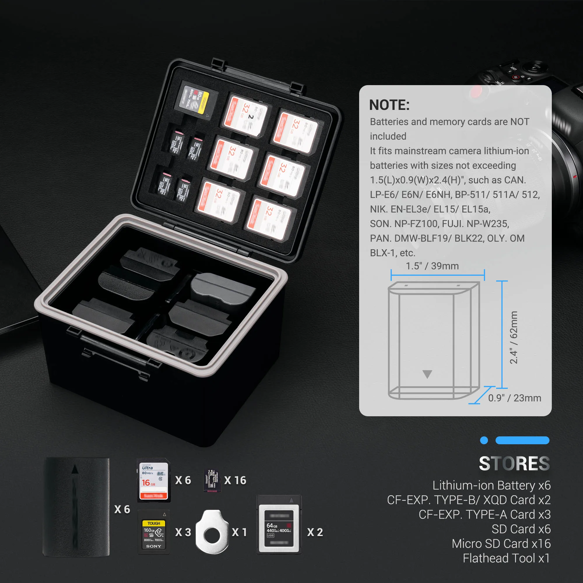 Jjc Hard Plastic Battery Case Memory Card Case Storage Organizer Box Memory Card Holder For Canon Lp-e6 E6n Nikon En-el15 Sony - Imagem 5