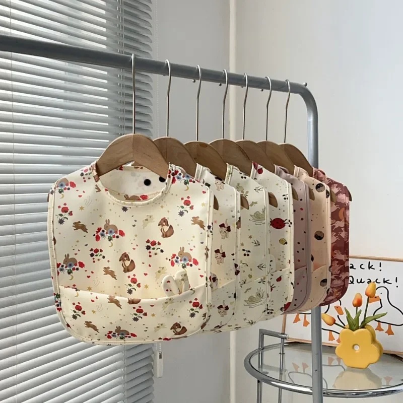 A-Class Baby Bibs Waterproof PU Drool Bibs with Big Pocket Cute Rabbit Ear Designs for 1-3 Year Olds