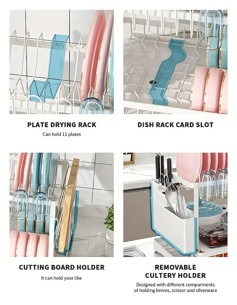 Dish Drying Rack, 2 Tier Large Dish Drying Rack for Kitchen Counter with Drainboard Stainless Steel Dish Drainer for Dish&Cup 5