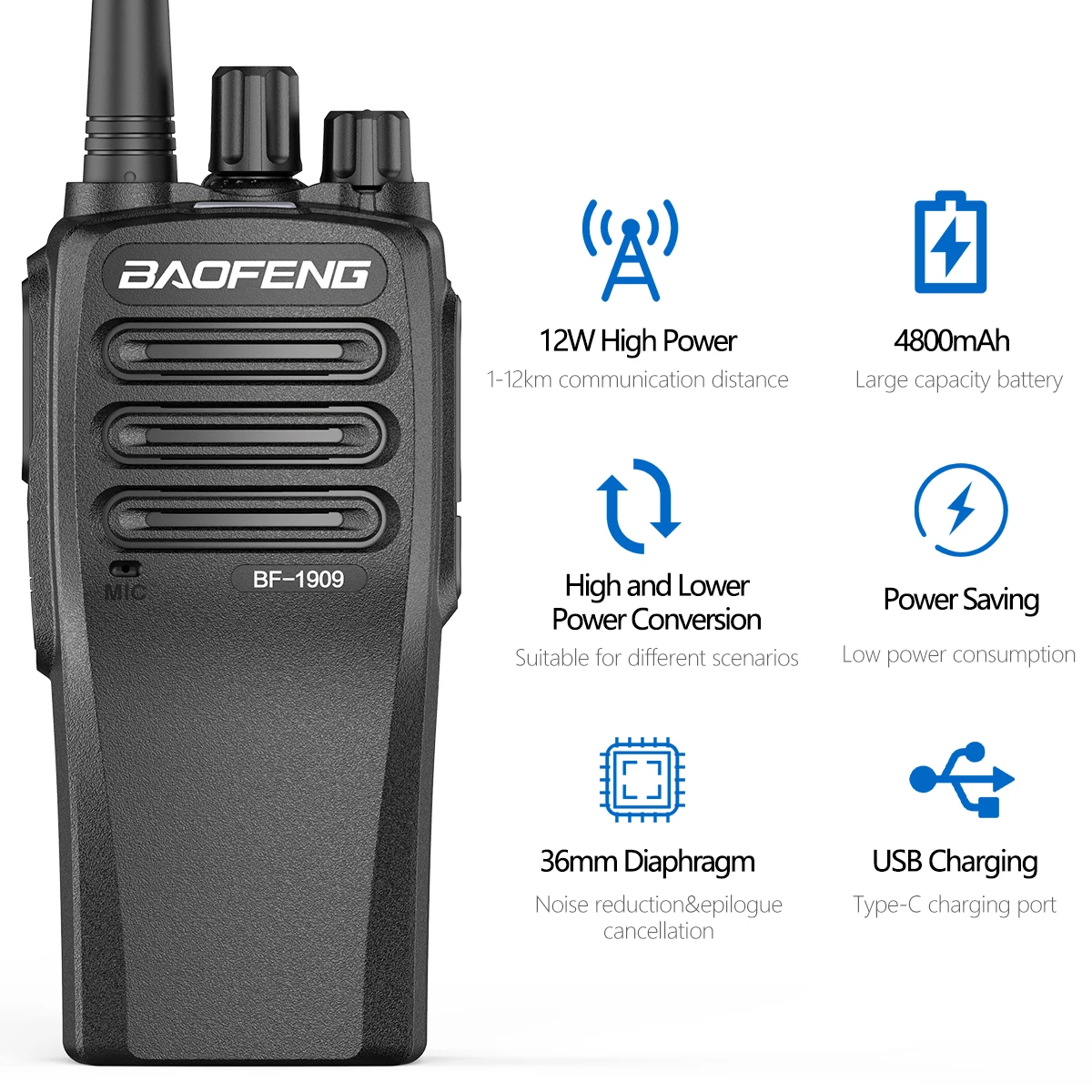 BaoFeng BF 1909 12W High Power Walkie Talkie Long Range Two Way Radio Type C Charging Transmitter Upgrade BF 888S UV 5R UV 82 3