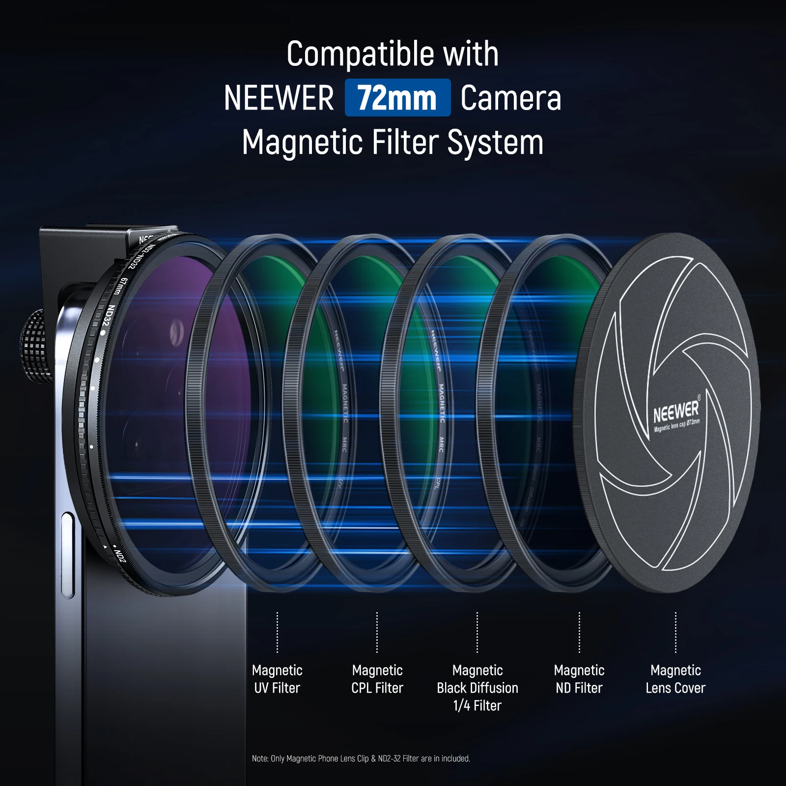 Clip On 67mm ND2-32 Magnetic Phone Lens Filter Kit Phone Clip with Magnetic Adap