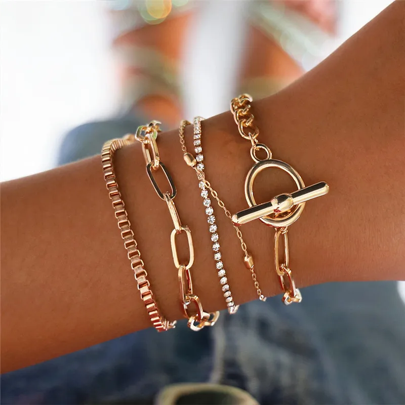 YOBEST Punk Letter Cuff Bracelets Set for Women, Gold Color Chain, Wedding Jewelry Accessories, 2025 New Fashion Bangles
