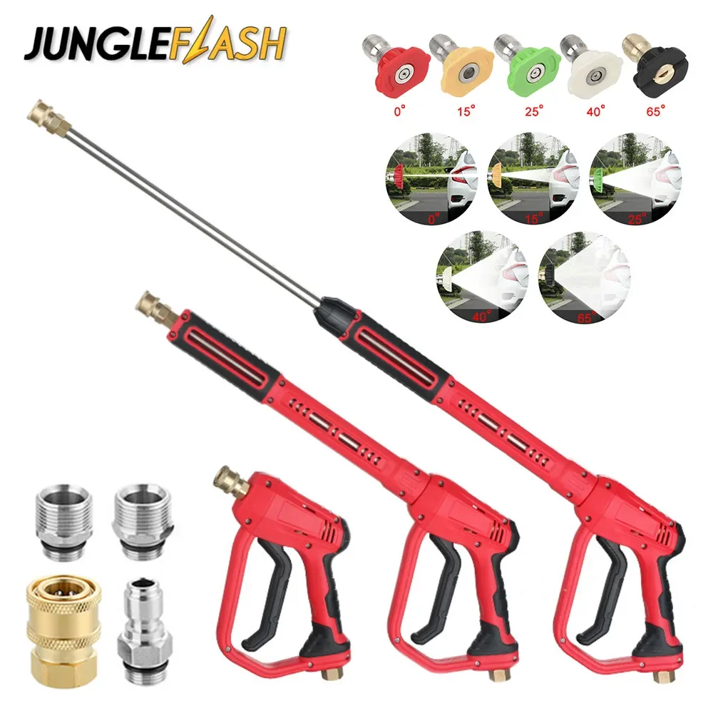 

High Pressure Washer Water Gun Power Washer Gun Kit M22-14mm/15mm Fitting 5 Spray Nozzles Tips 1/4" Quick Connector Car Wash