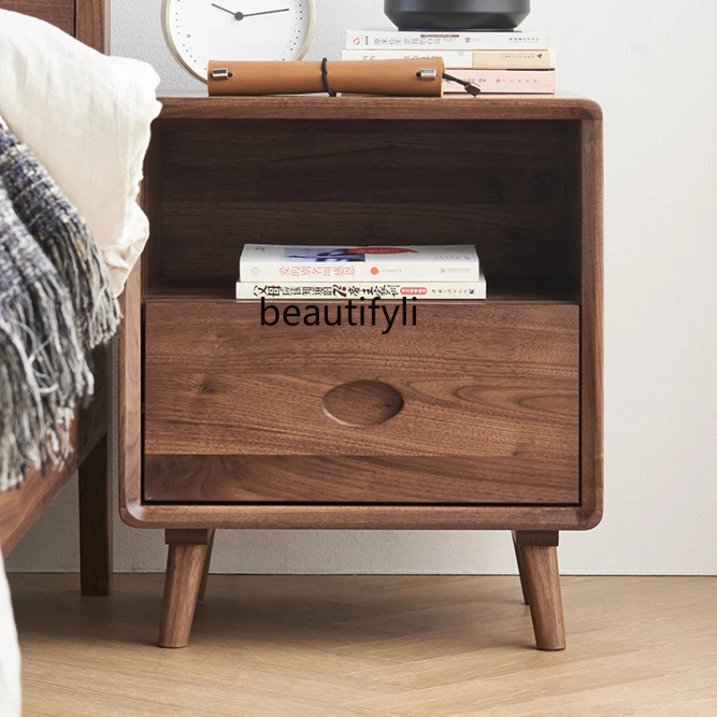

North America Black Walnut Wooden Bedside Table Bedroom Small Cabinet Storage Cabinet Nordic Solid Wood Storage Cabinet