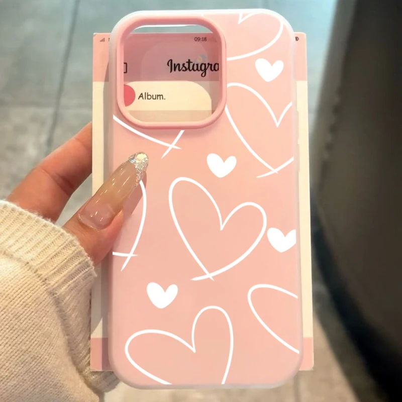 Elegant White Love Heart Phone Case with 2-in-1 Matte Finish