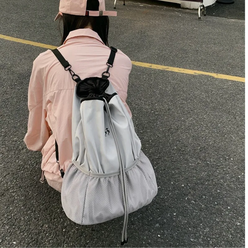 

Lightweight Large Capacity Mesh Backpack Women Drawstring Strap Pocket Trend Mesh Schoolbag Original Women Bag