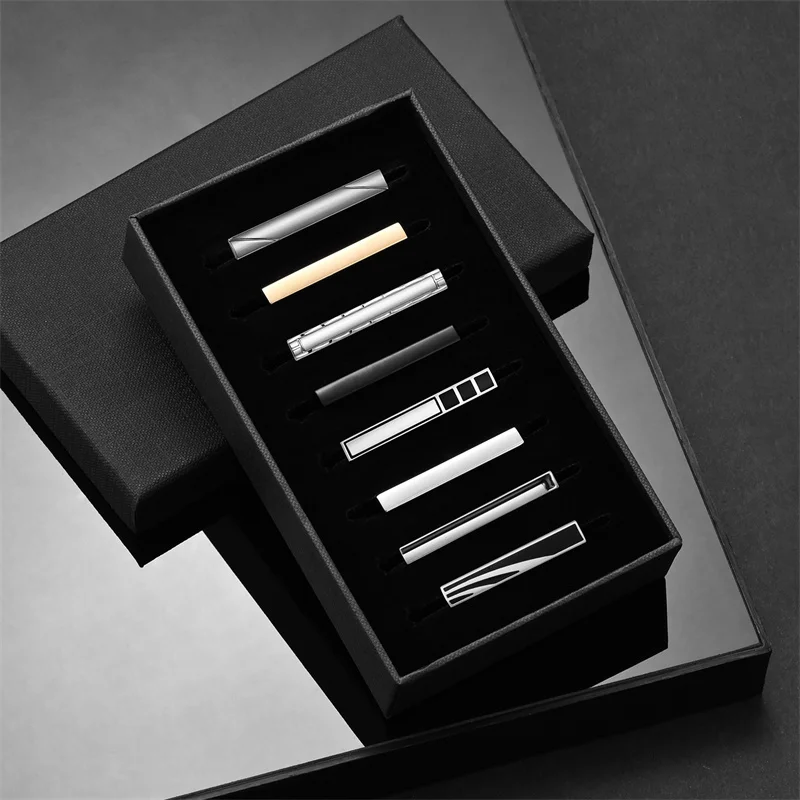 

8 PCS Short Tie Clips Set With Gift Box Accessories Man Shirt Cufflinks Men Cuff Gift For Husband Gadgets Tie Pin Wedding Guests