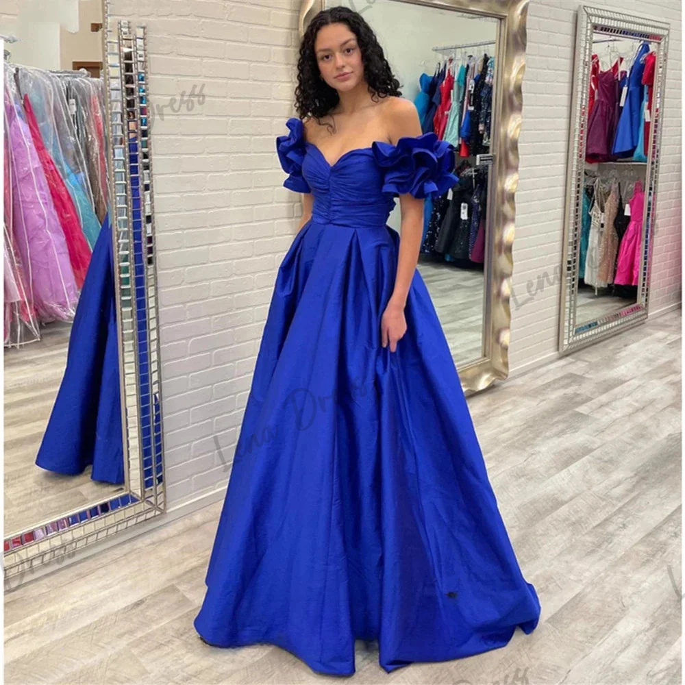 Lena - Women's Short sleeved Ruffle Edge Long Dress Luxury Evening Dress Party Evening Dress Blue Morning Wedding Special