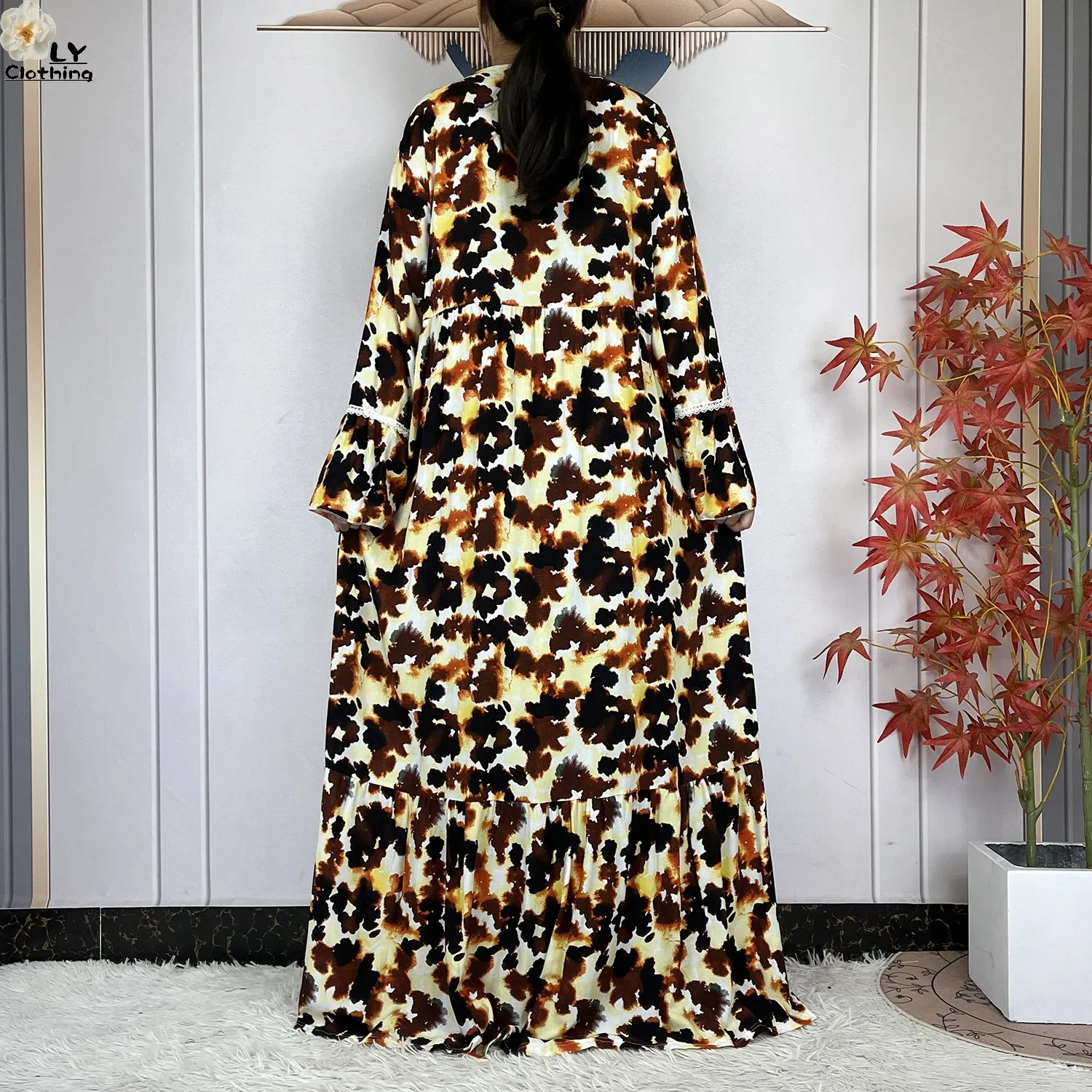 فستان نسائي جديد موضة 2026 بتصميم زهري وأكمام طويلة من القطن مع وشاح كبير، قفطان دبي، فستان فضفاض كاجوال، فساتين أفريقية