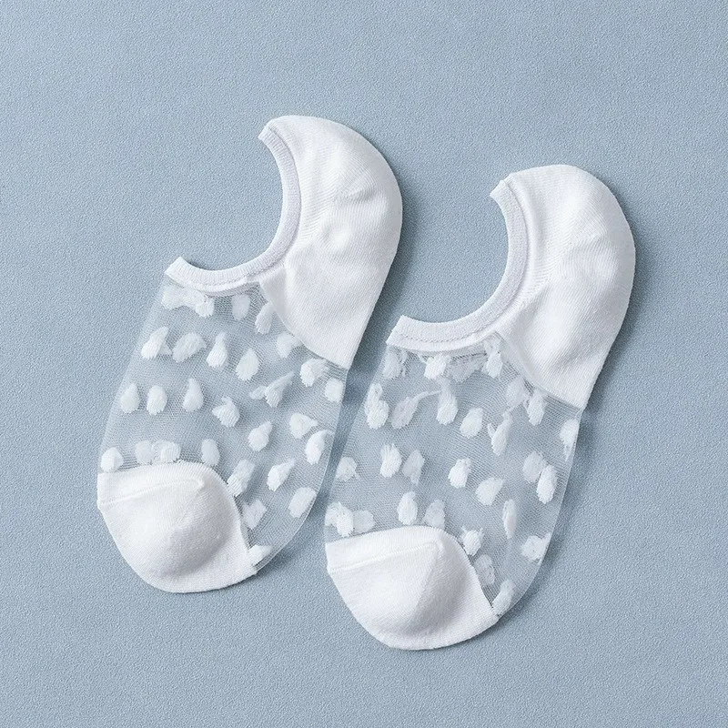 5/10 Paar Damen-Socken mit Polka-Dot-Muster, transparent, unsichtbar, schweißabsorbierend, atmungsaktiv, weich, bequem, lässig – Detail 14