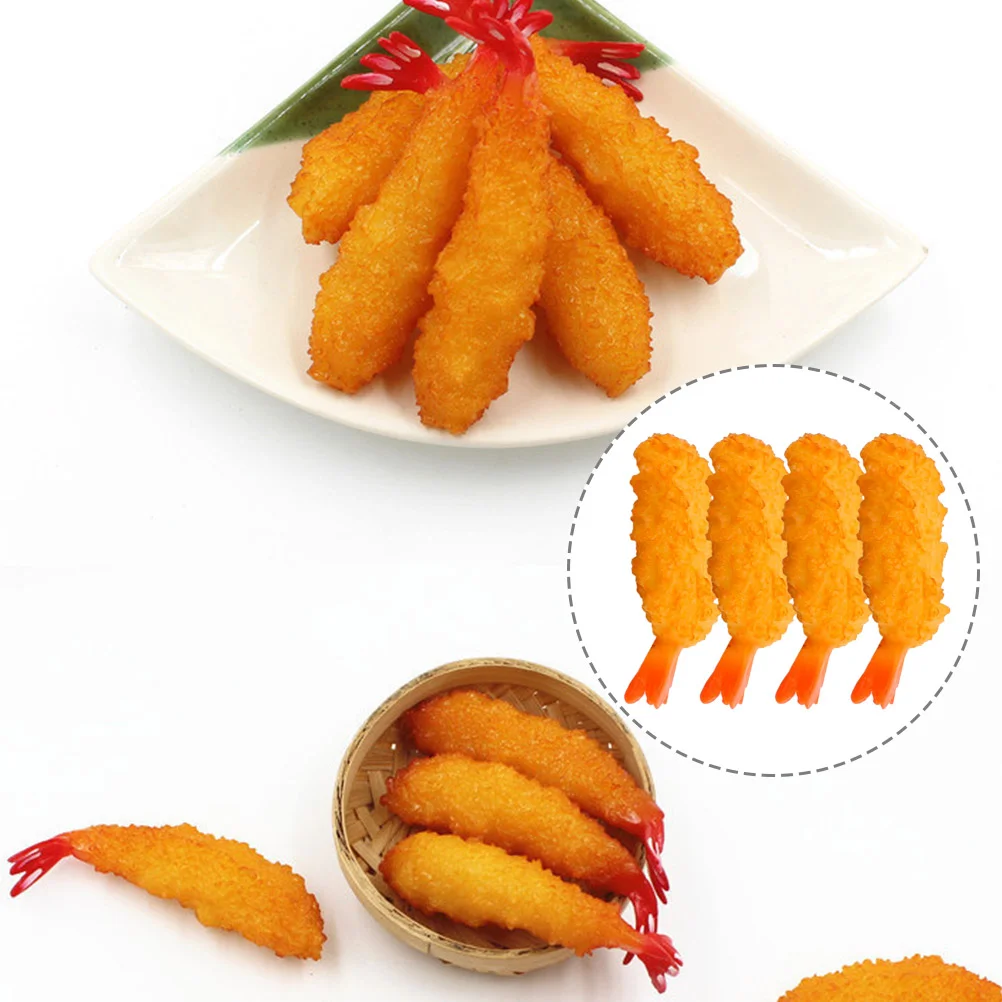 

4 Pcs Simulated Tempura Real Looking Fake Tempuras Food Realistic Seafood Pvc Model Pretend Play Toy