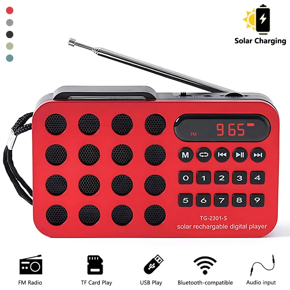 Mini Radio Fm Tascabile Portatile Ricarica Solare Altoparlanti Wireless Supporto Usb Tf Card Play Ricevitore Radio Fm Compatibile Con Bluetooth