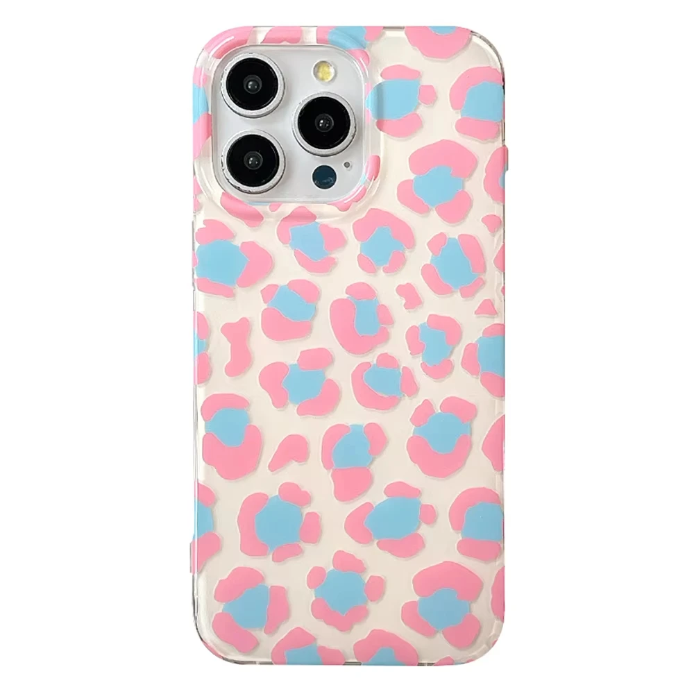 Chic Leopard Print Phone Case with Green-Pink Design and Leather Texture