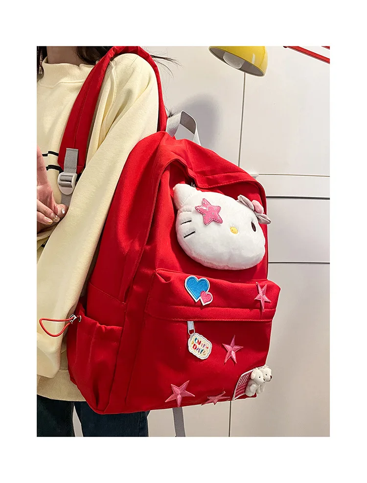 Japanese cartoon sweet and cute plush Hello Kitty backpack bag for women 2024 new cute large capacity student school bag