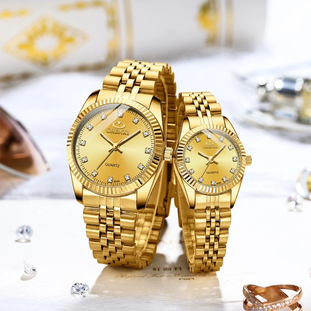 CHENXI Couple Watch Women Quartz Clock Luxury Golden Stainless Steel часы женские Relogio Femininoワンピース レディース Montre 5