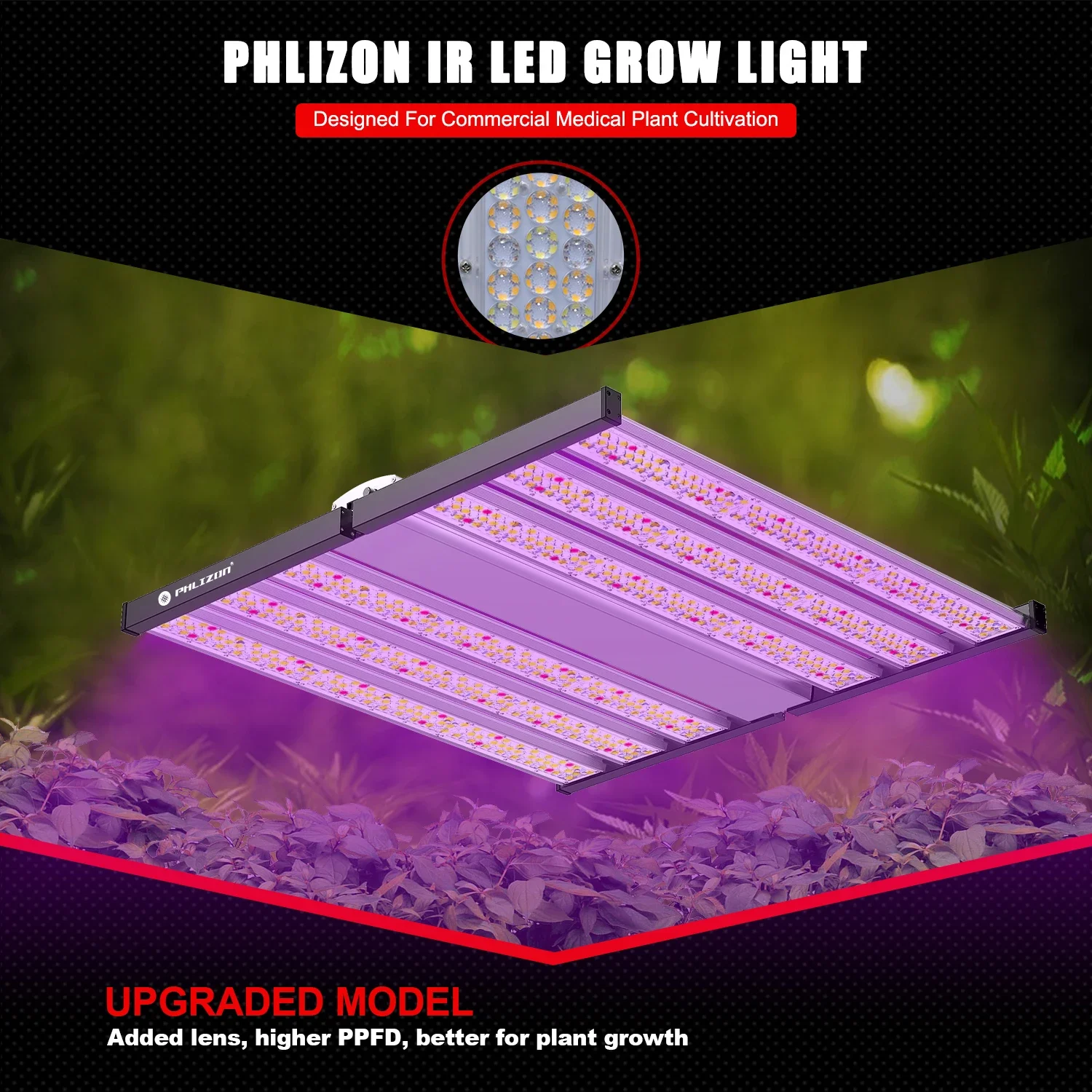 Phlizon Newest Design 1500W LED Indoor Plant Grow Highest PPFD Over 2000 m2 to replace Fohse A3i