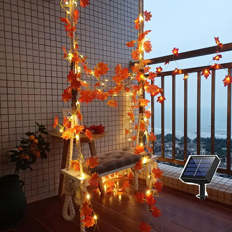 10M Solar Artificial Autumn Maple Leaves Garland Led Fairy Light for Christmas Decoration Thanksgiving Party DIY Decor Halloween 20 inch christmas wreath with pine cones red fruit merry christmas hanging garland artificial wreath for front door wall party decoration