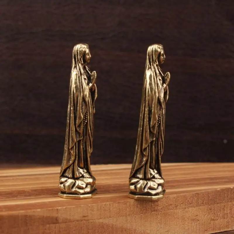 1pc Brass Maria Figurine Pendant Pure Copper Vintage Virgin Mary Statue for Home Office Decortation