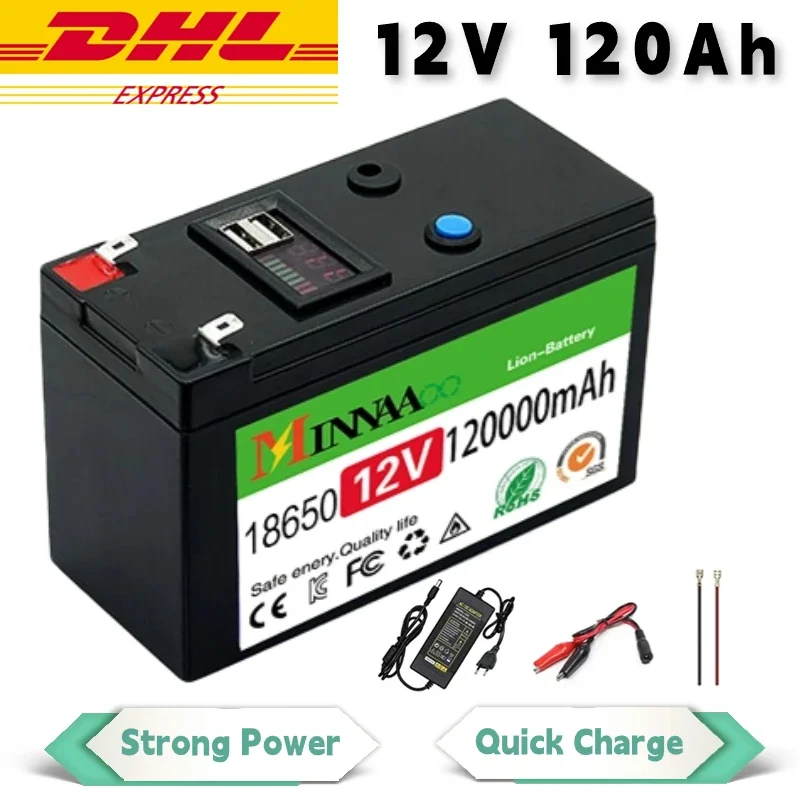 

12V Battery 120Ah 18650 lithium battery pack Rechargeable battery for solar energy electric vehicle battery+12.6v3A charger