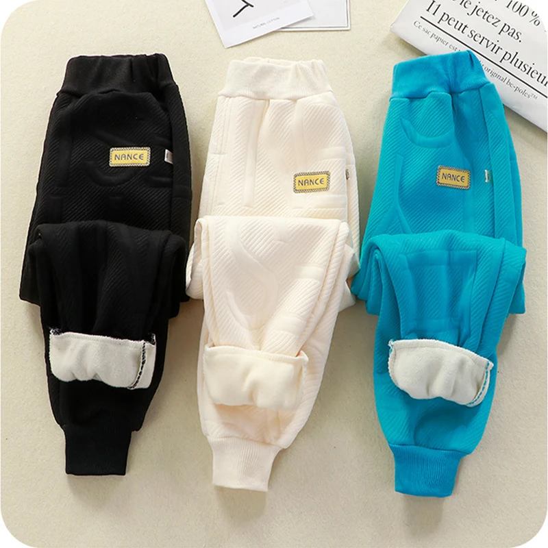 Winter Plus Velvet Thick Warm Children Baby Padded Cotton Pant Boys Girls Trousers Autumn Kids New Sport Casual Pants 1-6 Years