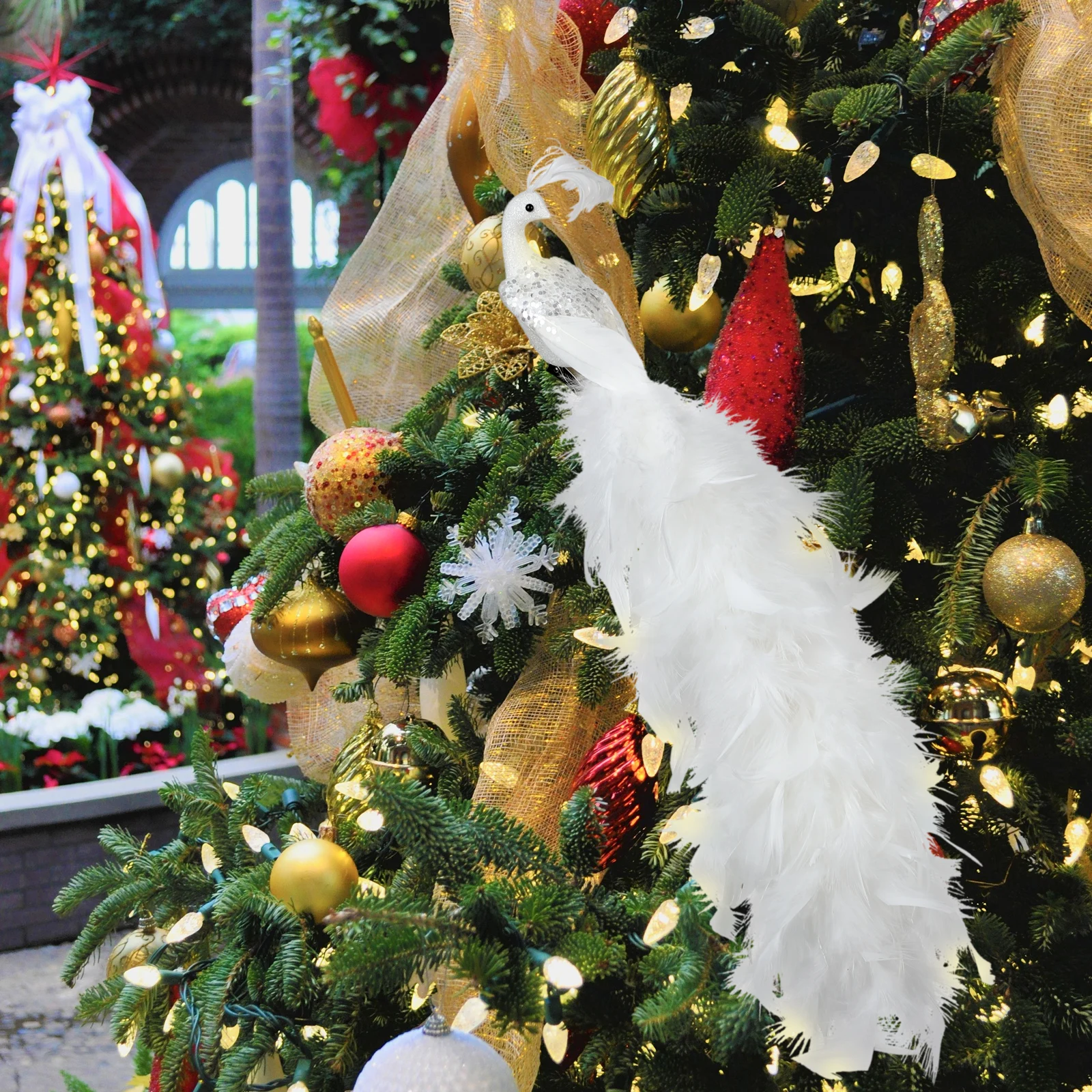 Simulation Feather White Peacock Christmas Decoration With Long Feathers Beautifully Sturdy Artificial Bird Ornament