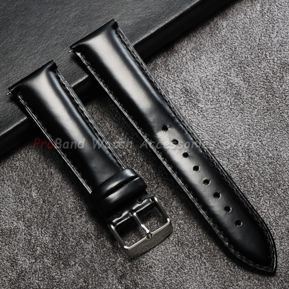 Glossy Stitching Leather Watchband - Quick Release, Waterproof, Unisex Design