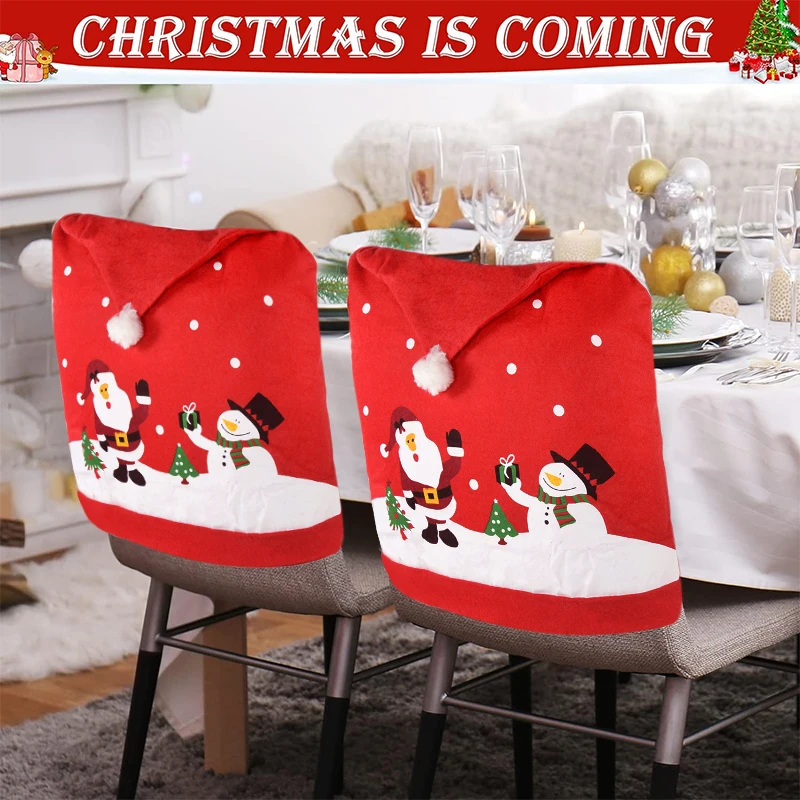 

Santa Claus Hat Chair Cover Non-woven Christmas Dining Seat Cover For New Year Merry Christmas Party Home Decorations Supplies