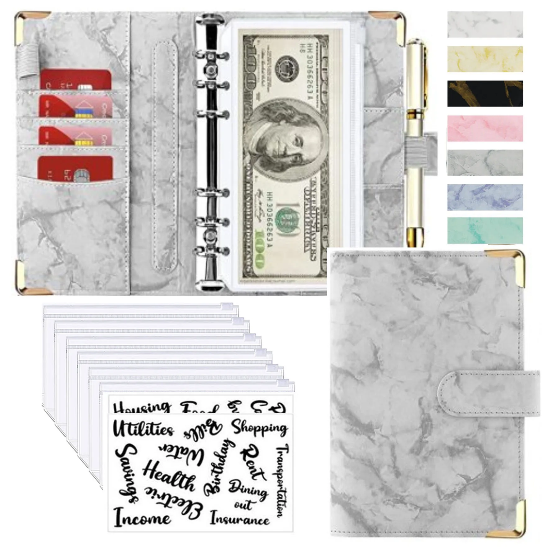 Luxury PU Leather Budget Organizer and Planner - Marble Design