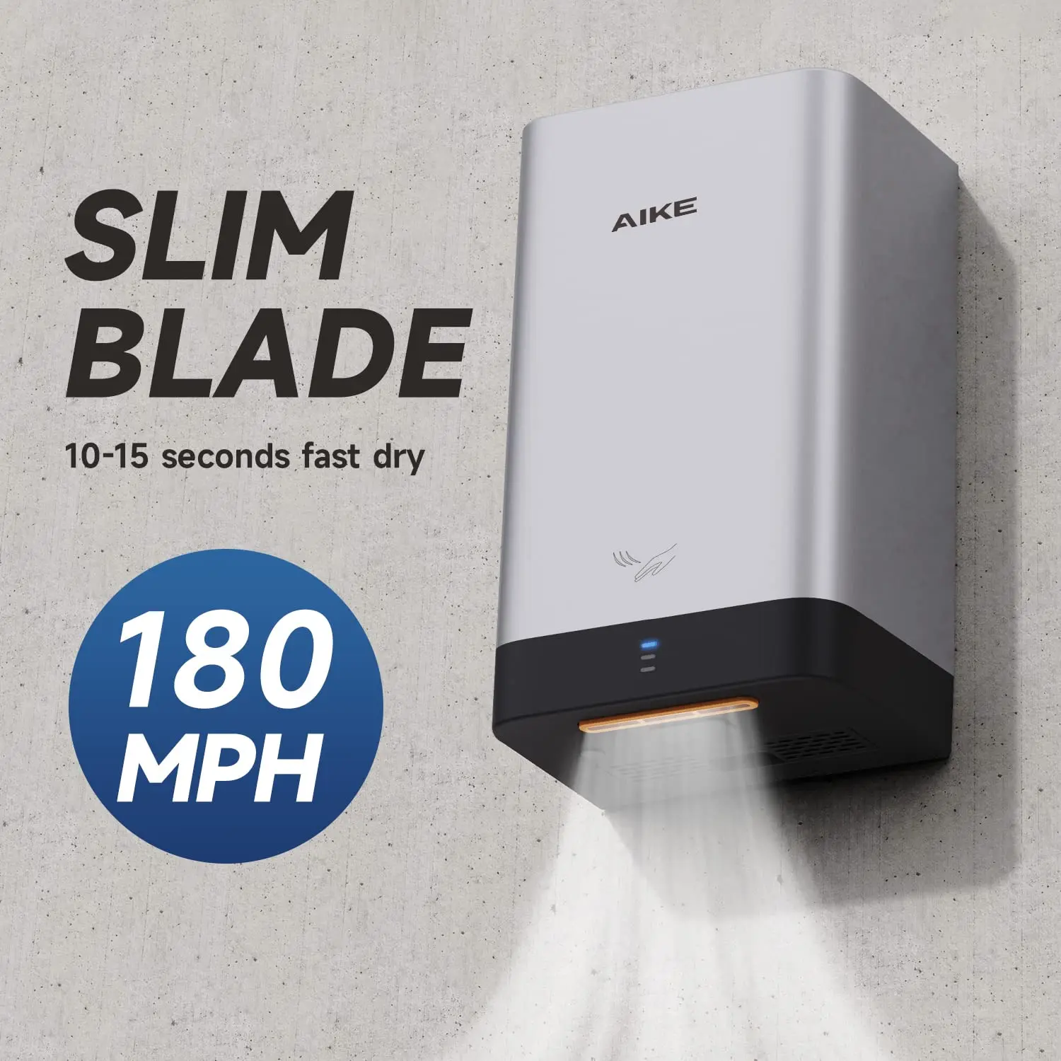 AIKE 자동 벽 핸드 드라이어, 휴대용 미니 핸드 드라이어, 10-15 초, 빠른 건조, 900W, 110V 또는 220V, AK2822