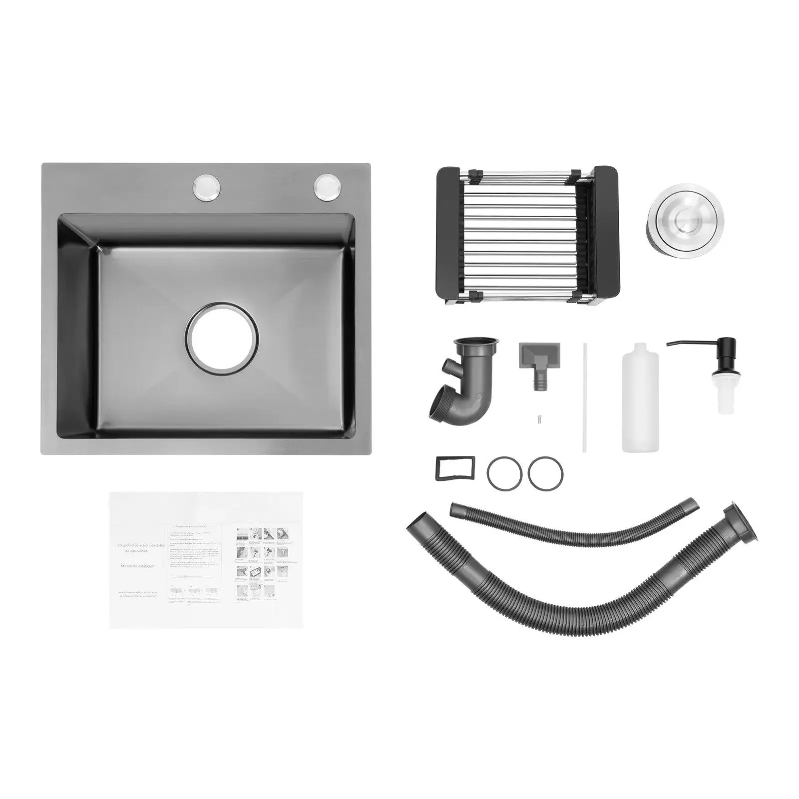 40*45cm Kitchen Sink Undermount Drop-in Single Bowl Stainless Steel Black