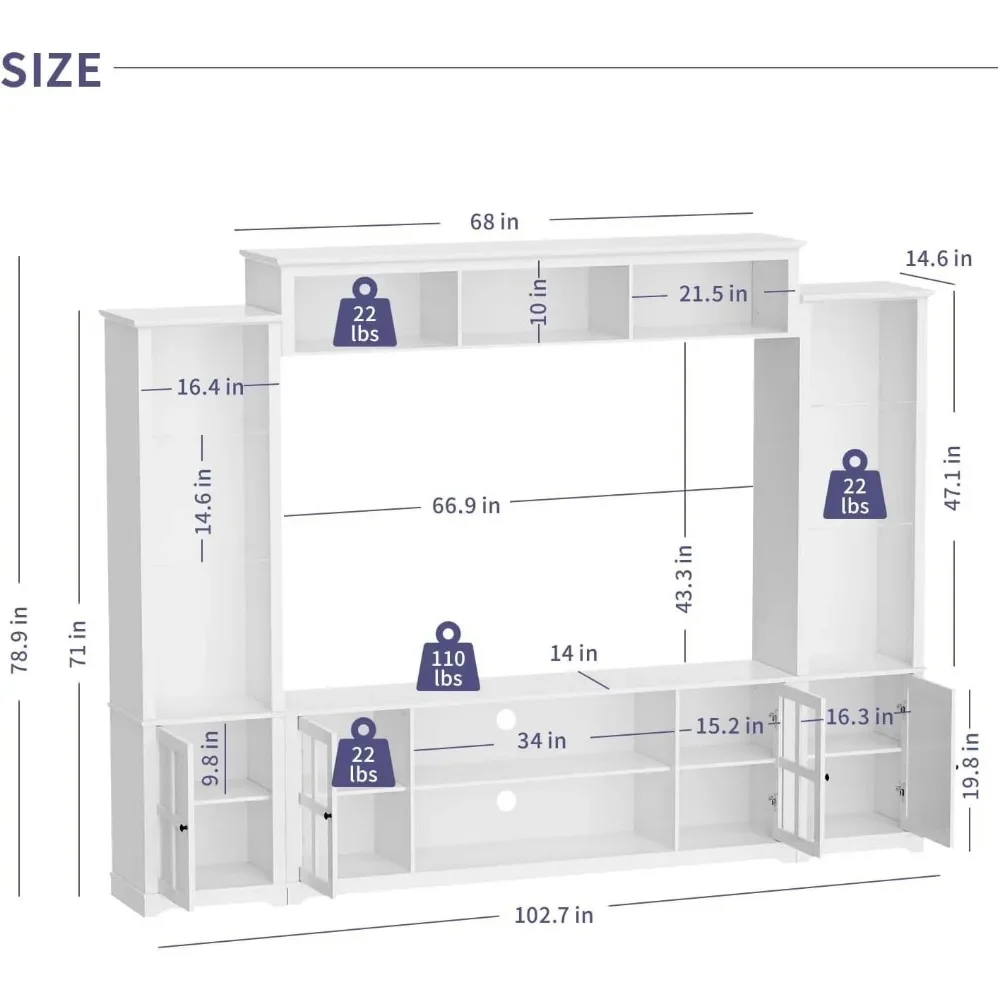 4 Piece Wall Unit TV Stand with Bookshelf,TV Console Table Media Entertainment Center, Living Room Wine Cabinet Display Cabinet 6