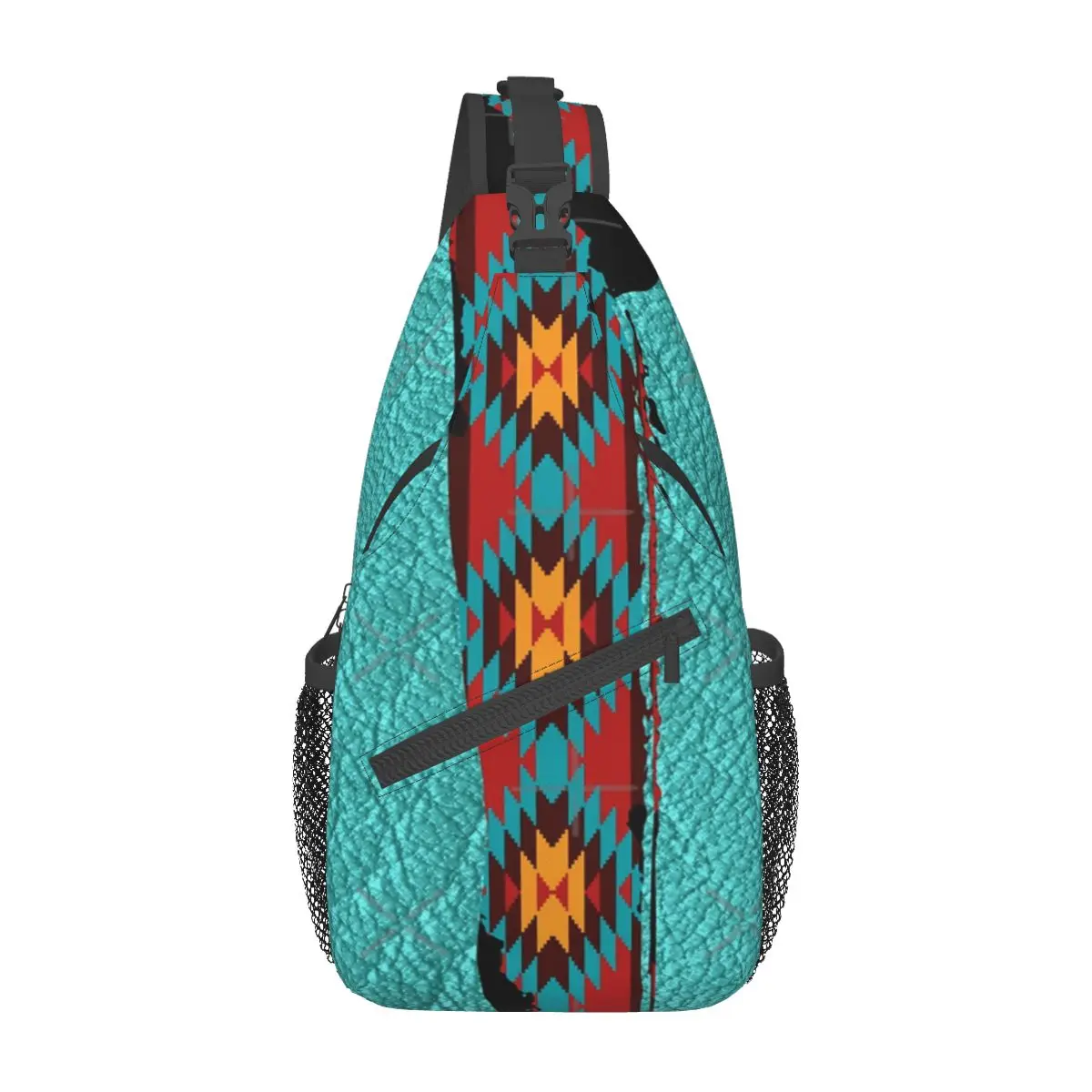 

Western Tribal Pattern In Blues And Brown Chest Bag Retro Portable For Office Cross chest bag Customizable