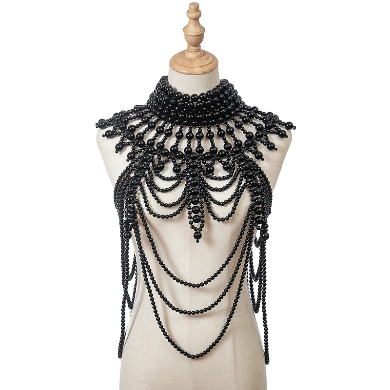 

European and American Pearl body chain dress accessories Wedding shoulder chain jewelry women's exaggerated handmade multi-layer