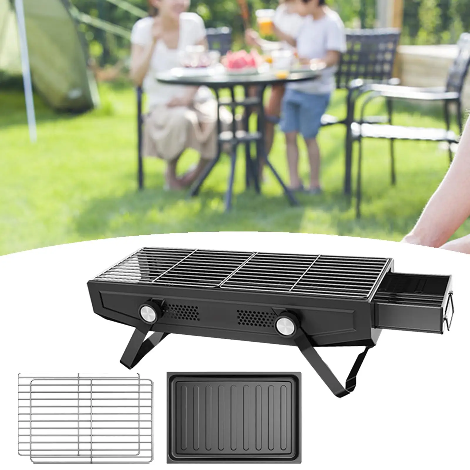 Barbecue Camping Grill Firewood Burning Grill Stove Charcoal BBQ Grill Folding Grill for Garden Trekking Backyard Camping Beach