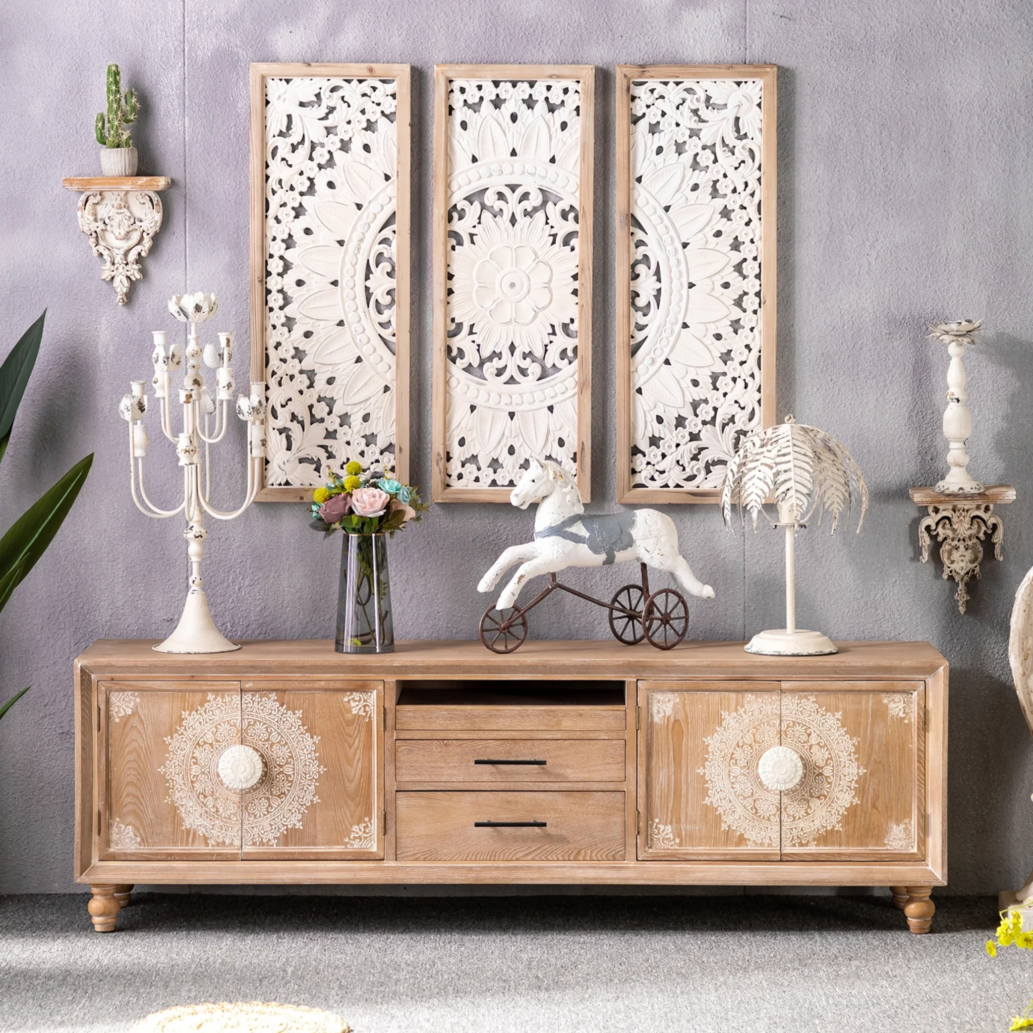 

American Country Retro Solid Wood Deck TV Cabinet Unit Wall Cabinet B & B Living Room Floor Wall Carved Floor Cabinet