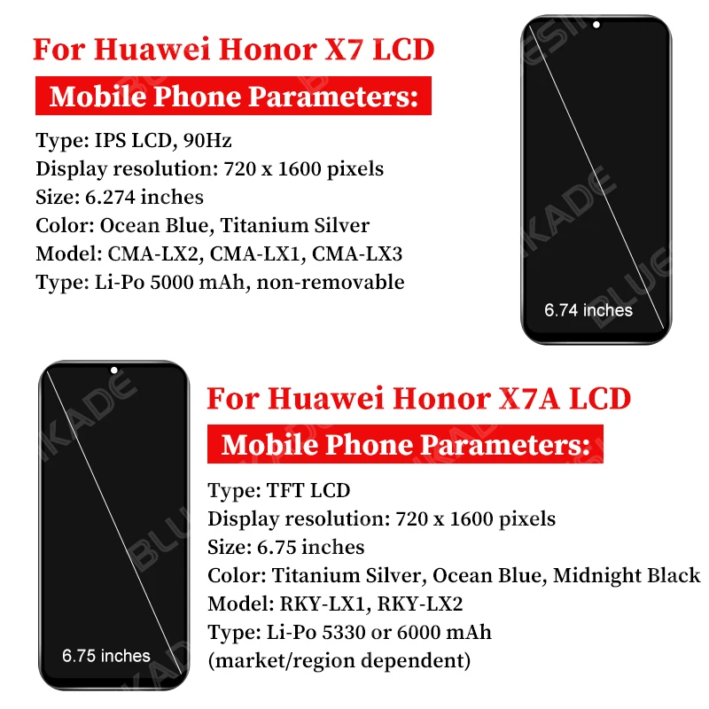 Display LCD Originale per Huawei Honor X7a, Schermo Touch per Honor X7a RKY- LX2, Schermo Digitizer Sostitutivo