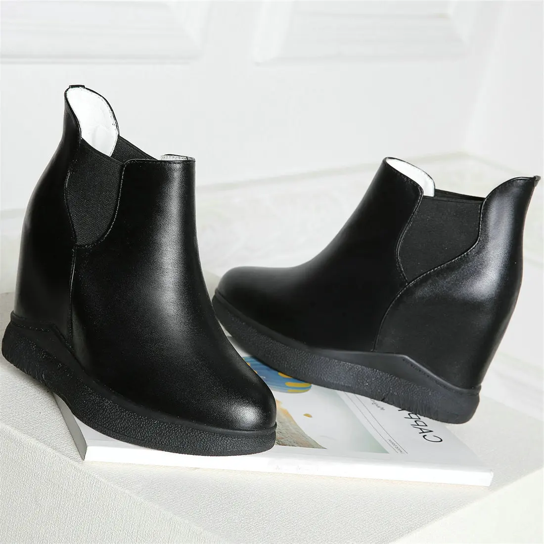 Plus Size Shoes Women Genuine Leather Platform Wedges High Heel Vulcanized Shoes Female Round Toe Sneakers Casual Shoes Big Size