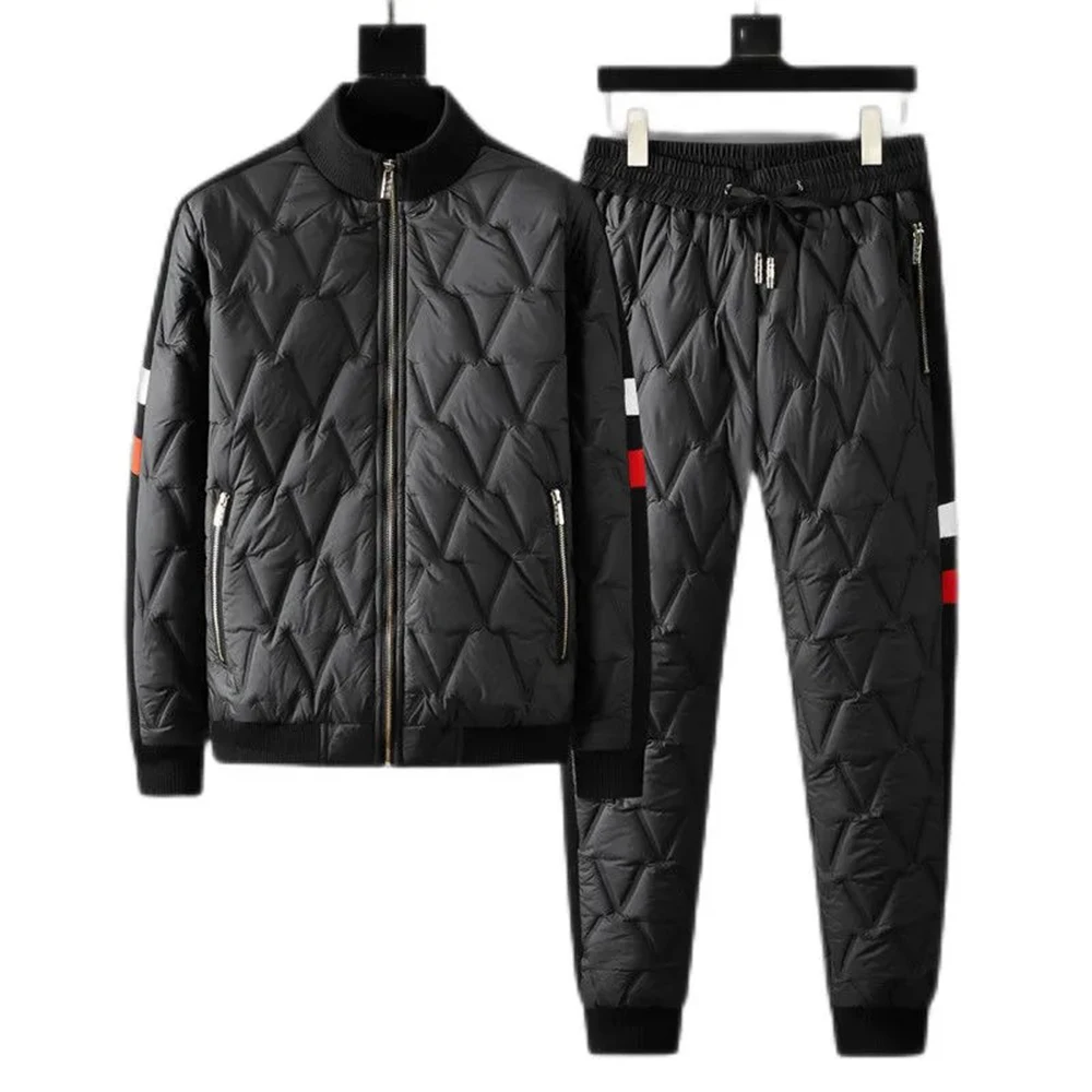 Mens Y2k Suit Autumn Winter Thick Warm Cold-Proof Suit Windproof Fashion Brand High Collar Cotton Coat Trousers Two-Piece Suit 5