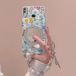 Charming Floral Phone Accessory Set with Case, Lanyard, and Stand - Galaxy A11 (Silver)