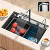 Digital Display Waterfall Kitchen Sink Stainless Steel  Large Single  Slot Right Side Under mount Cup Washer  Piano Keys 1