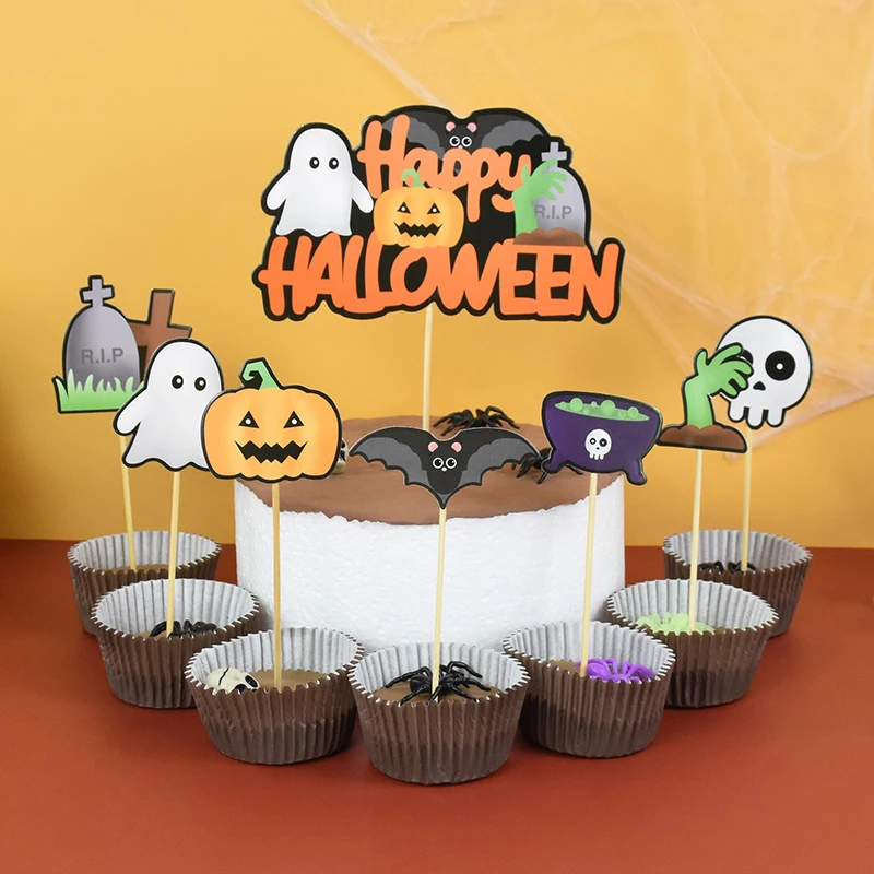 

Halloween Cake Toppers Halloween Party Cupcake Decoration Trick Or Treat Dessert Decor Supplies Kitchen Baking Accessories