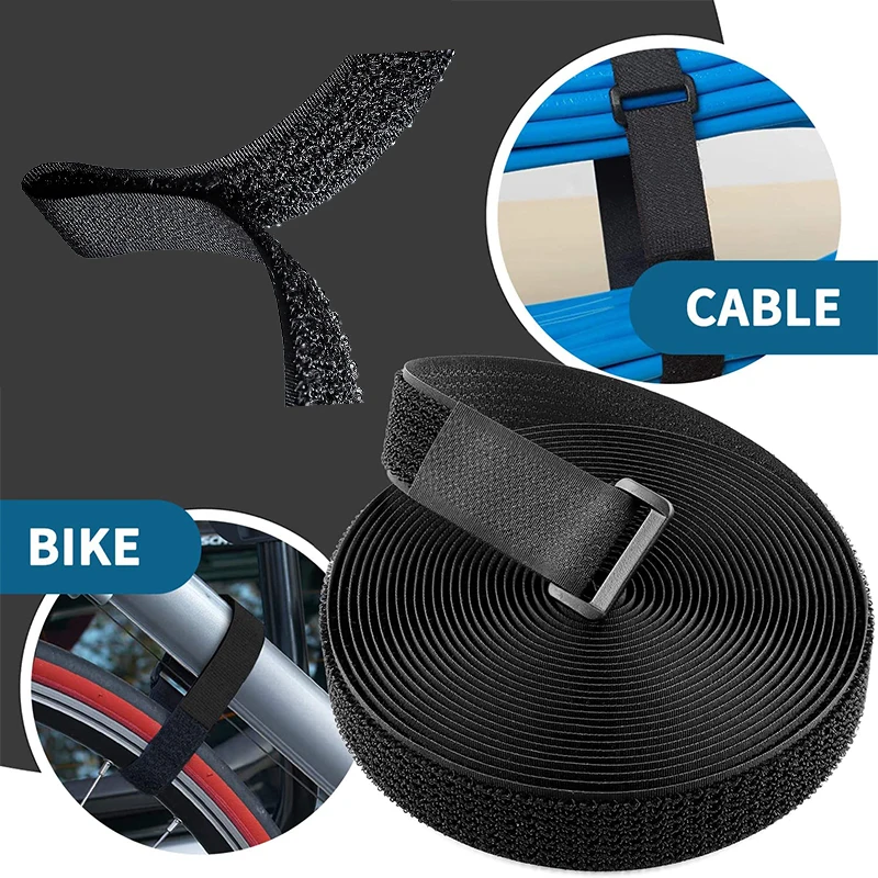 Adjustable Black Reusable Cable Straps with Buckles - Hook and Loop Cord Organizer