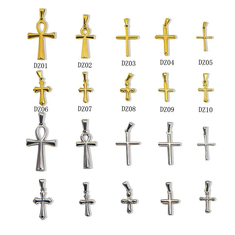 RHYSONG Fashion DIY 316L Stainless Steel Cross Pendant Necklace Gold Silver Color Charms For Women Jewelry Making Without Chain 4