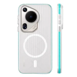 Fashion Corrugated Anti-Skid Magnetic PC Anti-Fall Case with Chain Design for Pura 80 Pro (Magnetic blue)