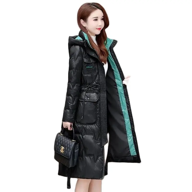 

Temperament Down Women's Mid-length Style Hooded Top Line Stitching Slim Winter White Duck Down Korean Fashion