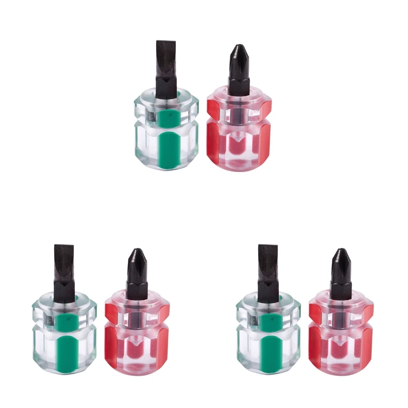 

6 Pcs Flat Phillips Screwdriver Mini Screw Driver Short Small Split Repair Tools Kit Set Green+Red