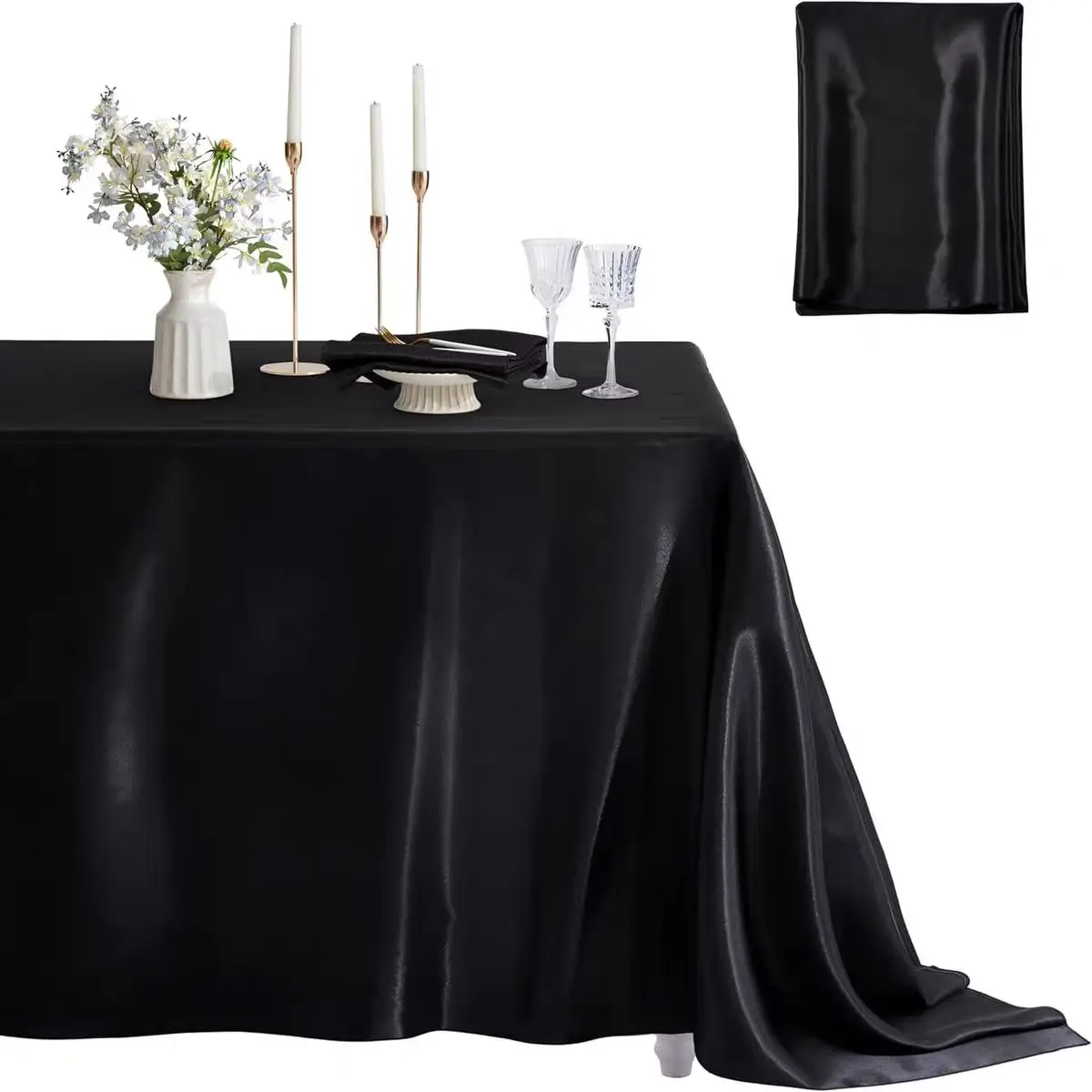 Rectangle Satin Tablecloth Wedding Table Cloth White Black for party Birthday Events Banquet Decor Home Dinner Tablecloths